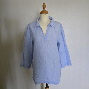 Tahari Sky Blue Linen Top